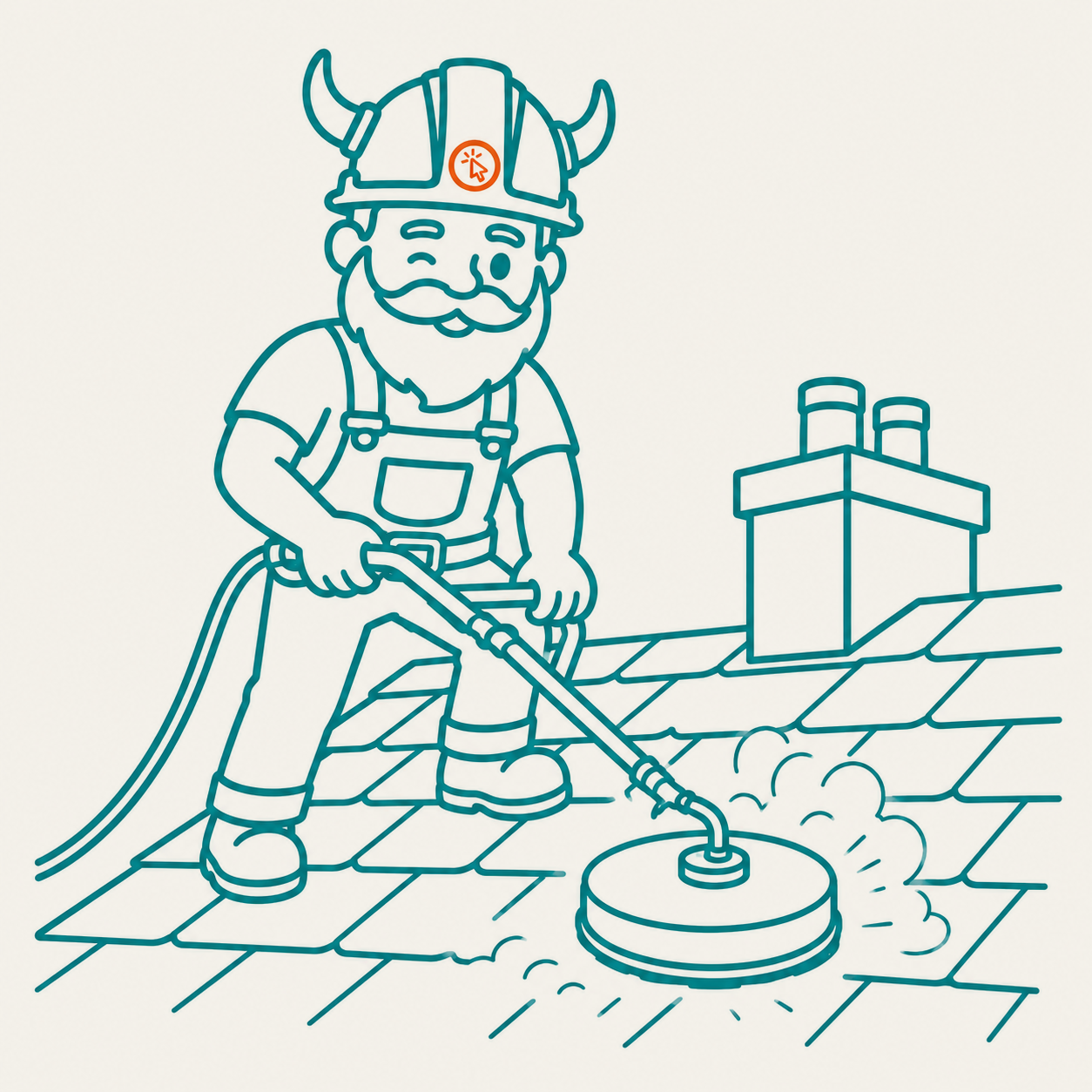 Viking pressure-washing a roof